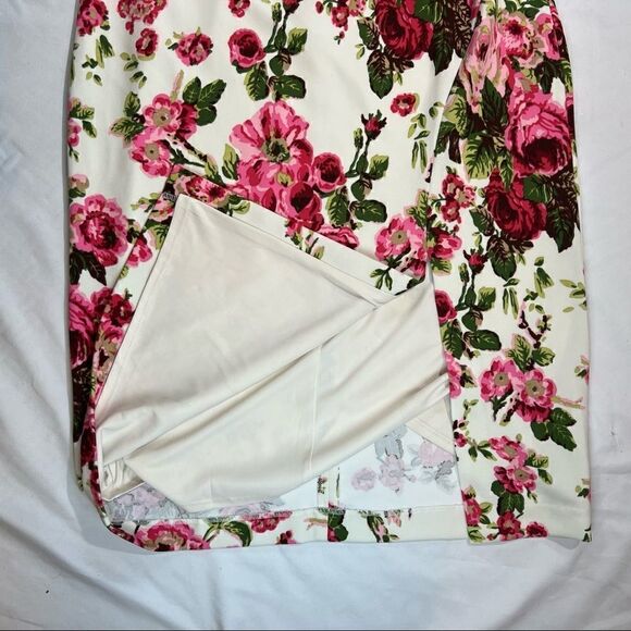 Betsey Johnson Bodycon Slit Hem Rose Print Sleeveless White Dress 12 - Picture 5 of 10